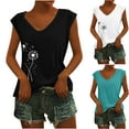 thumbnail image 4 of Summer 2025 Floral Print Basic T Shirts for Women V Neck Cap Sleeve Tunics Casual Soft Comfy Tees White,L, 4 of 5