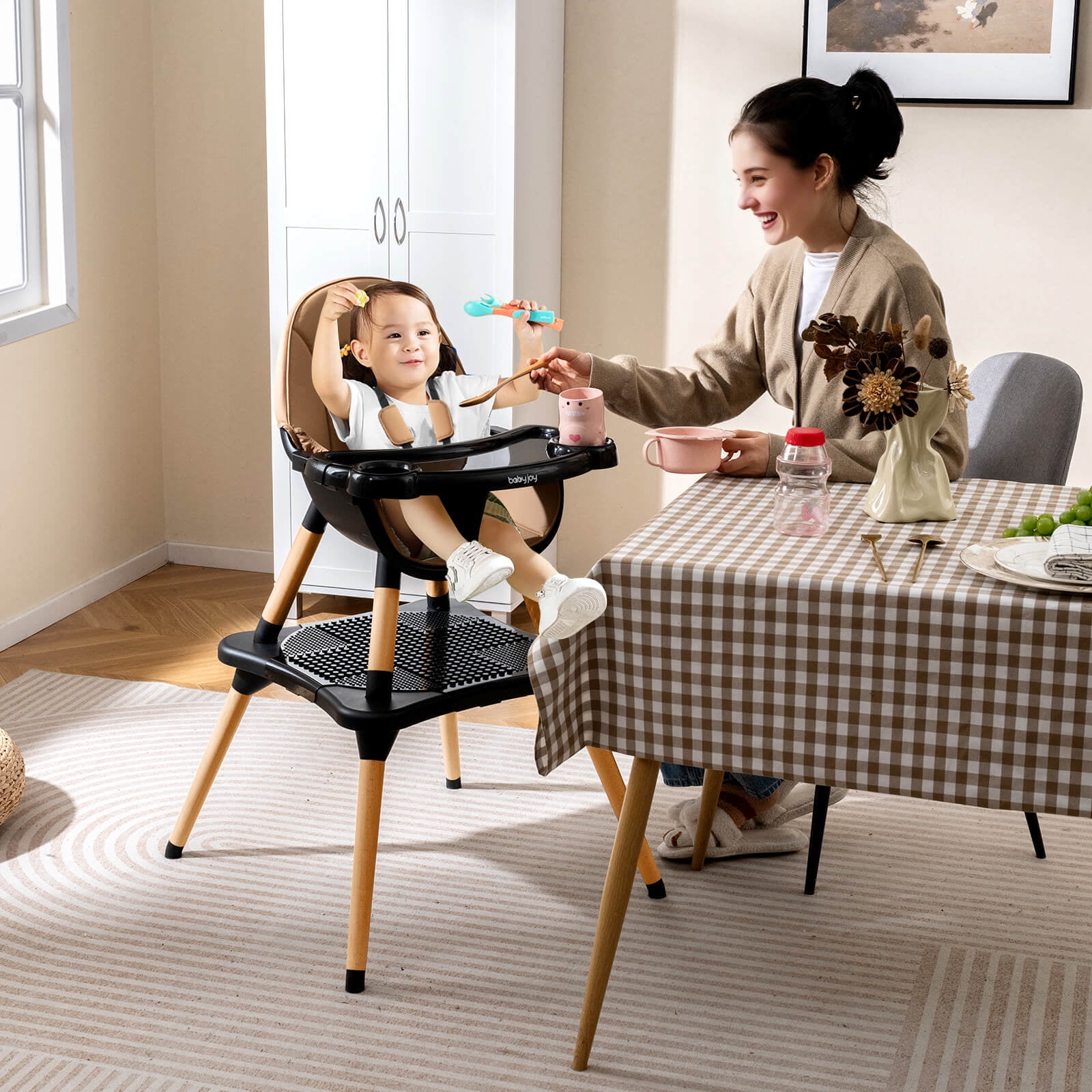Costway 6-in-1 Convertible Table Chair Set for Babies & Toddlers with Building Block Table Coffee