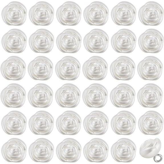 1 Box 50PCS Rose Flower Pearl Buttons White Decorative Pearl Bloom Shank Sewing Buttons for Skirts Jewelry Making Wedding Dress Embellishment DIY Vantage Clothes Bag Shoes Crafts 11mm