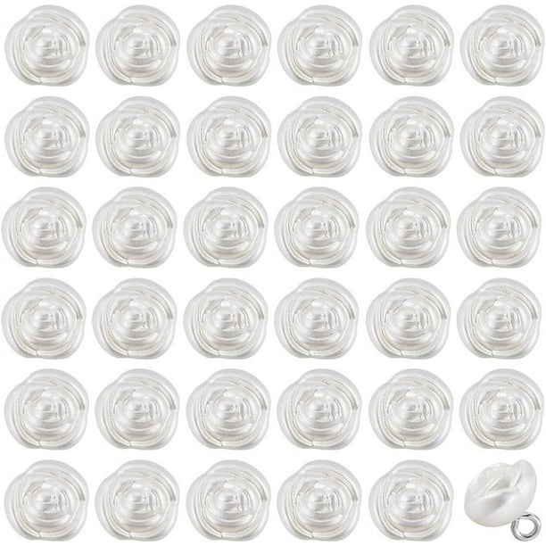 1 caja de 50 botones de perla con forma de rosa, botones de costura decorativos blancos con forma de flor de perla