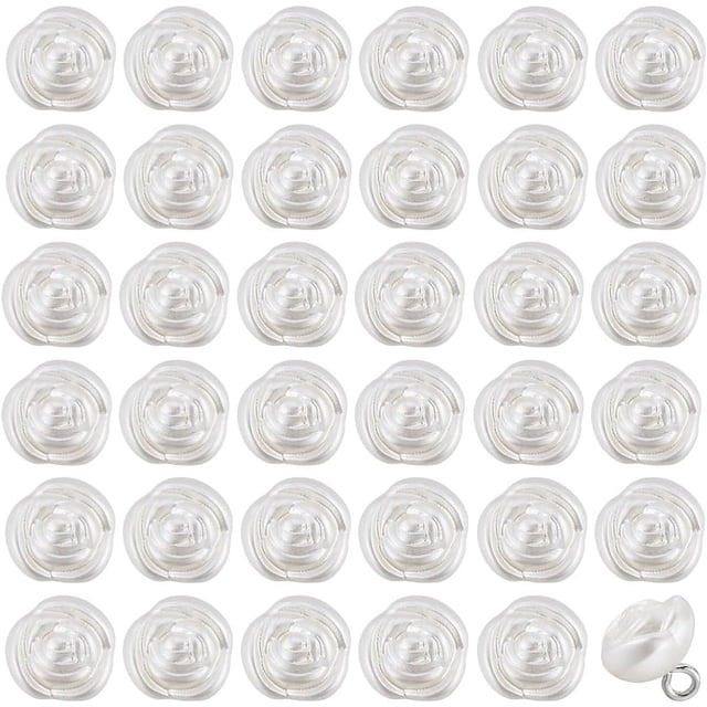 1 caja de 50 botones de perla con forma de rosa, botones de costura decorativos blancos con forma de flor de perla