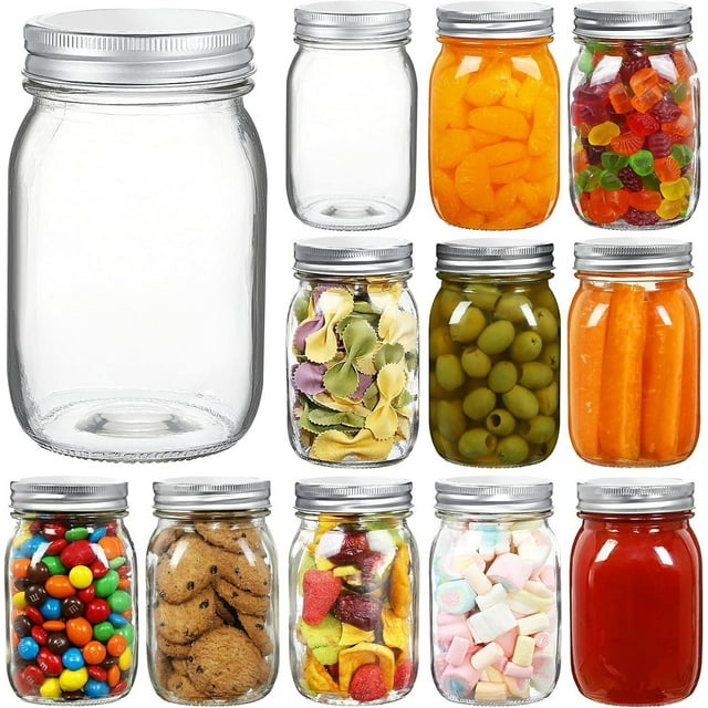 Juego de 12 frascos de vidrio de 16 oz con tapas herméticas, ideales para conservas, mermeladas, miel, especias, aderezos y más