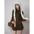 thumbnail image 5 of Women'S Fall Long Sleeve Dresses Mock Neck Ruched Y2K Clothes Ruffle Layered Bodycon Mini Party Dress Brown XL, 5 of 9