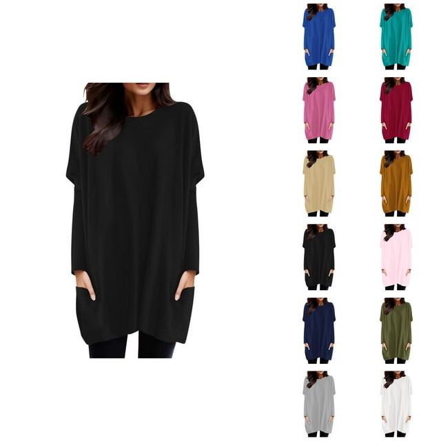 Robe T-Shirt à Manches Longues pour Femmes 2026, Col Rond Décontracté, avec Poches, Mini Robes