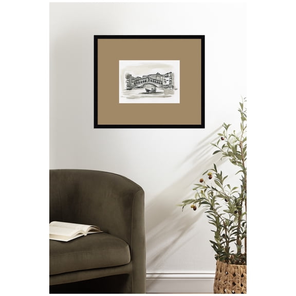 Kate and Laurel Framed Wall Art Print Postcard Venice by Teju Reval, 25 x 21, Svelte Noir Black Frame, Vintage, Cityscape Art for Wall Decor