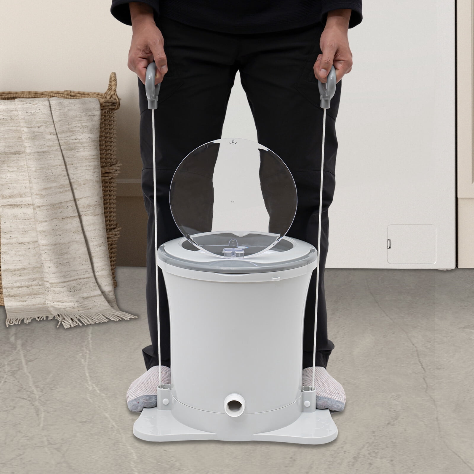Modern Round White Machine Portable Foot Operated Non-Electric Dehydrator Compact Washer Spin Dryer