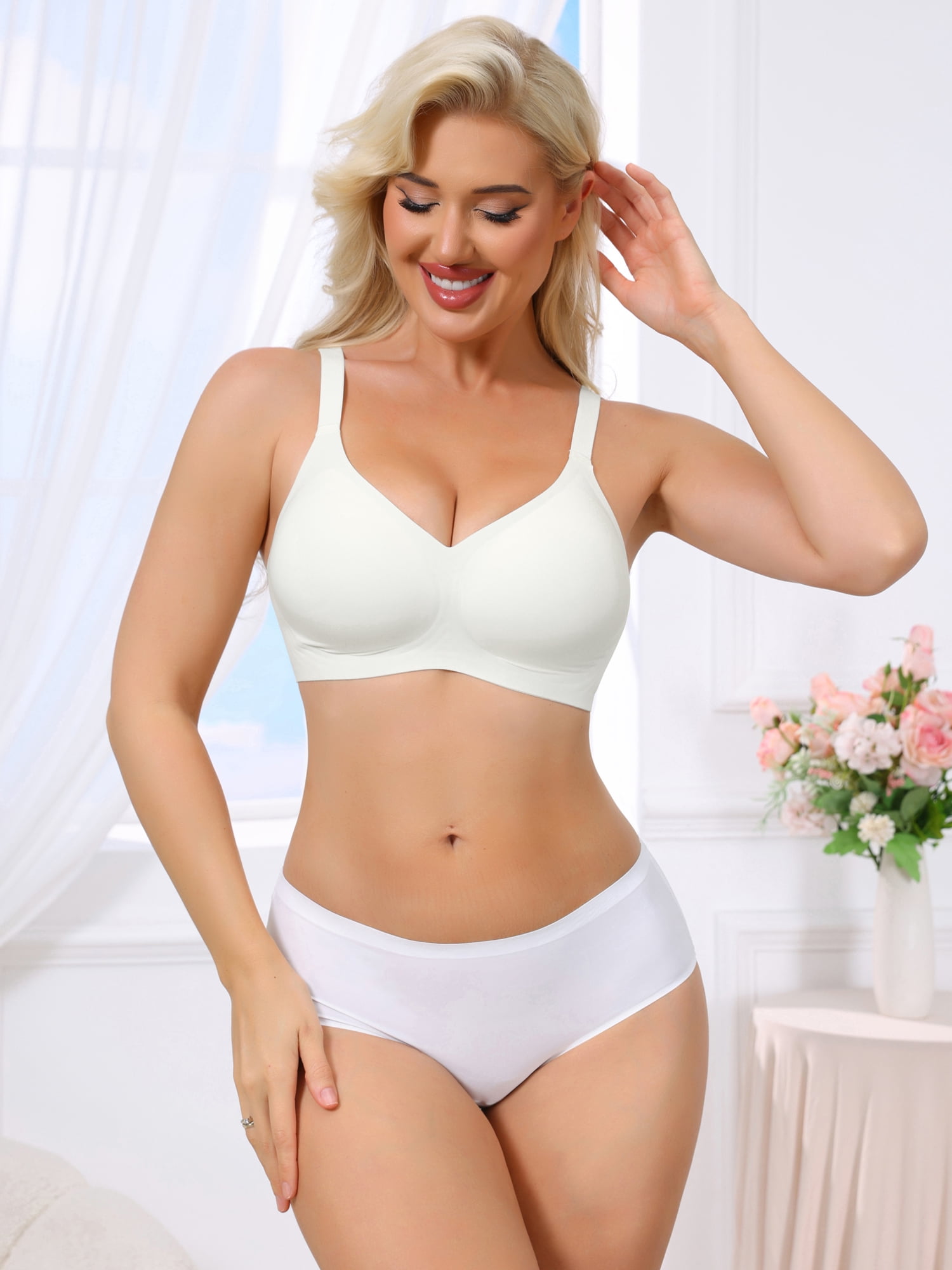DARING DIVA Women's Push Up Wirefree Seamless Adjustable Straps Bras XX-Large White