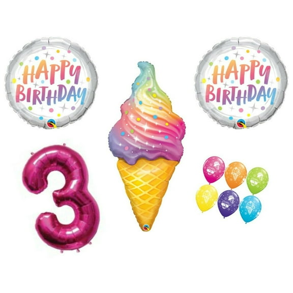 Rainbow Swirl Ice Cream Dots 3rd Birthday Party Balloons Decoration Supplies