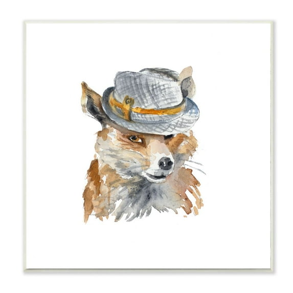 Stupell Industries Funny Hat Fashion Fox Animal Watercolor Painting Wall Plaque Art by Lanie Loreth