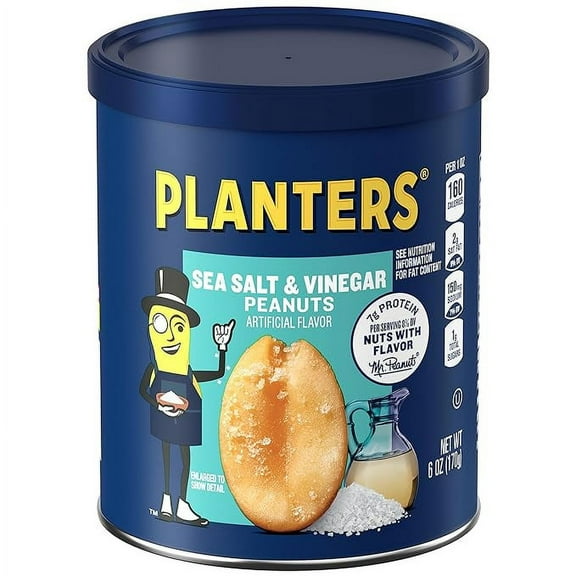 Planters Sea Salt & Vinegar Peanuts (6 oz Canister)( Pack of 2 )