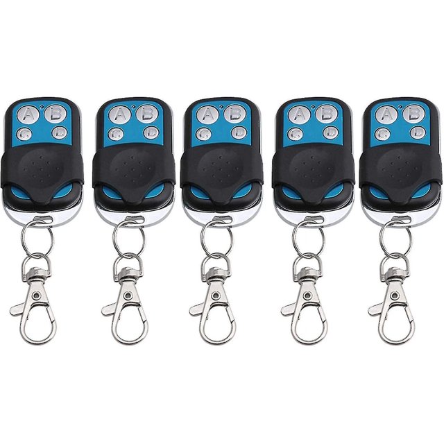 Paquete de 5 Control remoto inalámbrico RF de 4 canales y 433 MHz negro Código de aprendizaje 1527 Receptor 1527 Llavero