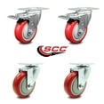 thumbnail image 2 of 4 Inch Red Polyurethane Wheel Swivel Top Plate Caster Set 2 Total Lock Brakes, 2 of 2