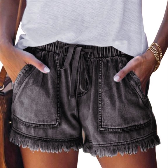 Pantalones cortos de mezclilla suaves para mujer, pantalones cortos de tela vaquera para niñas y adolescentes, ropa de verano para mujer Prendas para la parte inferior del cuerpo Gris oscuro S Minnieouse AP010851-31