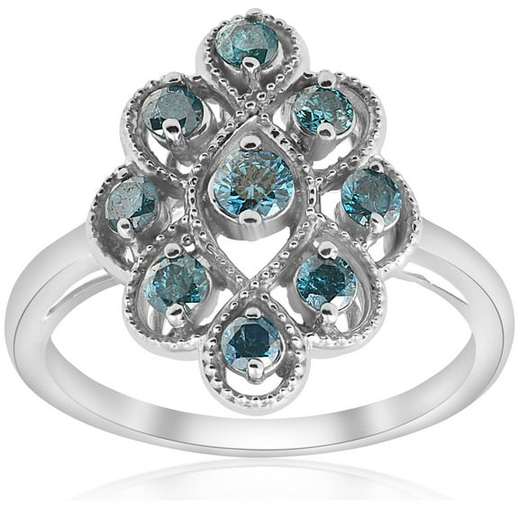 Pompeii 5/8ct Vintage Blue Diamond Ring 14K White Gold (Blue,I2)