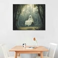 thumbnail image 2 of JRXY Vintage Cute Ghost Poster Halloween Canvas Wall Art Funny Ghost on A Swing in The Forest Home Office Decor 16x12in, 2 of 6