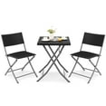 thumbnail image 3 of Costway 3PCS Patio Folding Rattan Bistro Set Chairs Backrest Table Garden Deck Black, 3 of 10