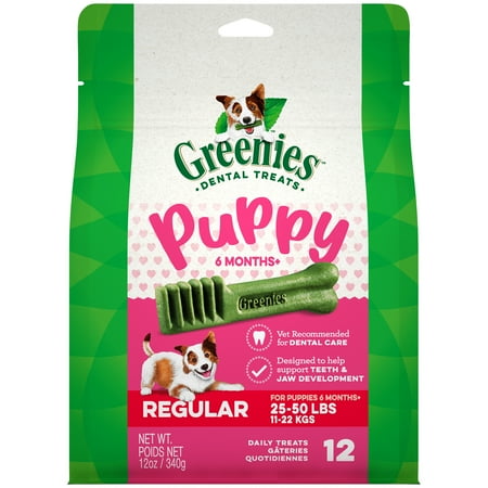 ($5 Gift Card Included) Greenies Puppy 6+ Months Regular Natural Dental Dog Treats, 12 oz. Pack (12 Treats)