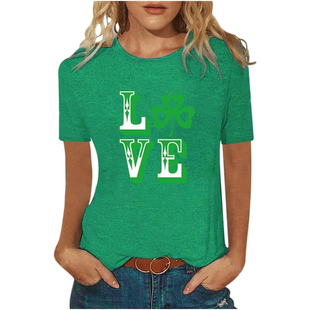 Blusa informal de manga corta con cuello redondo para mujer con estampado del día de San Patricio Pompotops hfajkhk125821