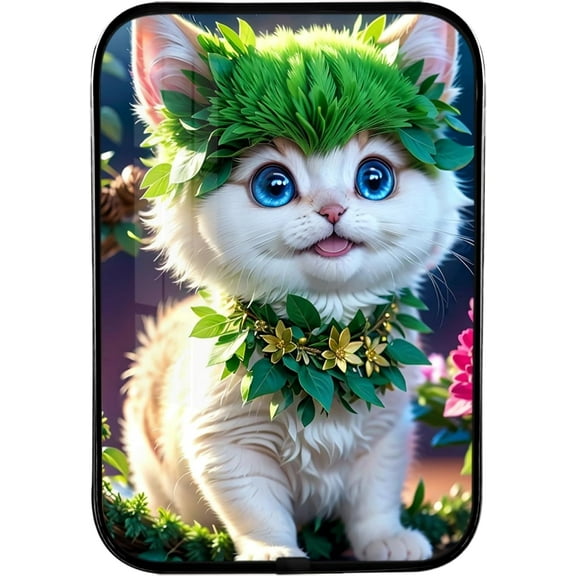 12x8 Inches Framed White Cat Wall Art Decor Cute Cat Picture Prints Artwork with Black Frame for Office, Crystal Porcelain Painting Wall Decor Cat Gifts for Cat Lovers