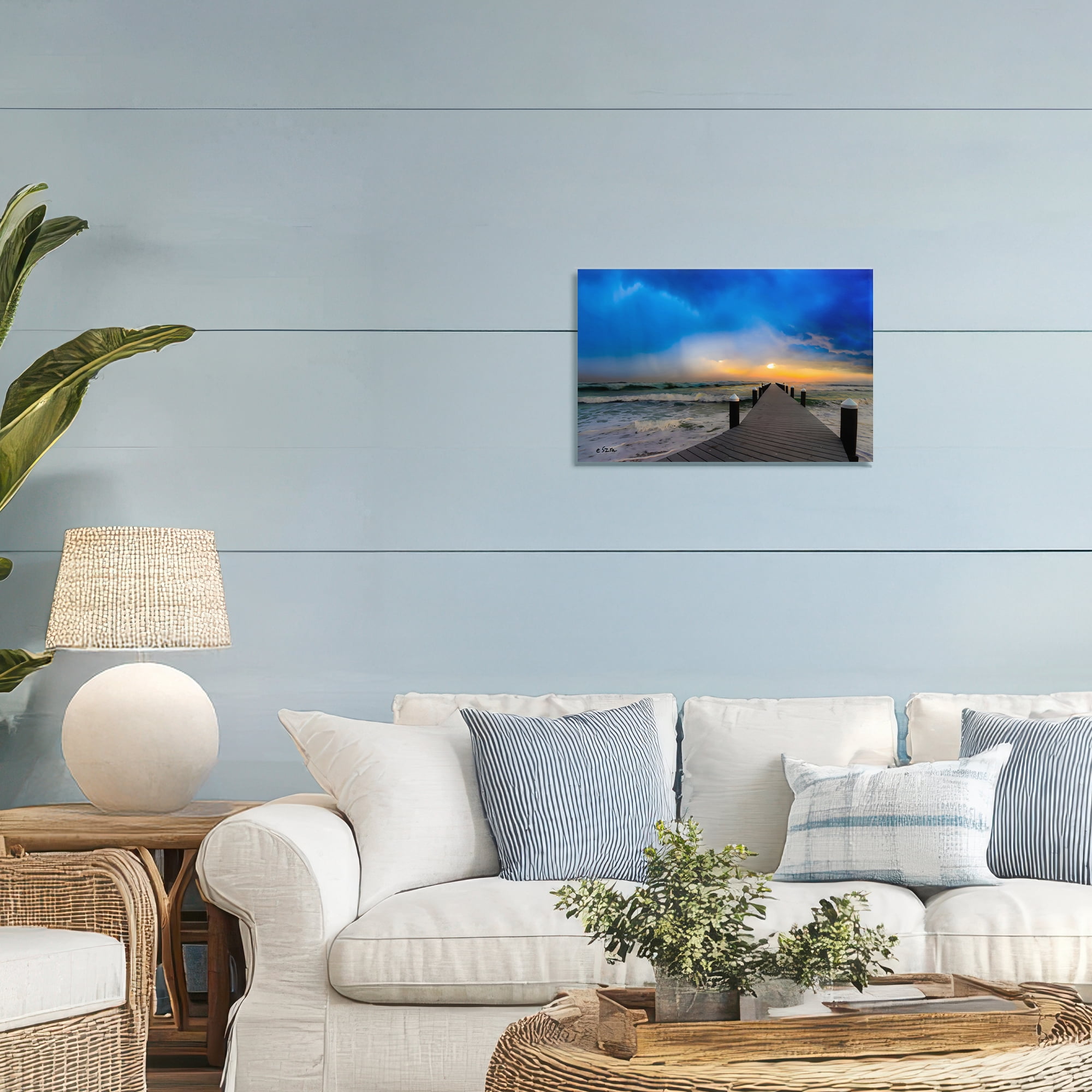 Stupell Industries Sun Breaking Over Sea Pier Canvas Wall Art, design by Eszra Tanner