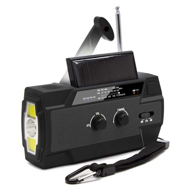 Radio portátil AM/FM y NOAA para exteriores con energía solar y manivela