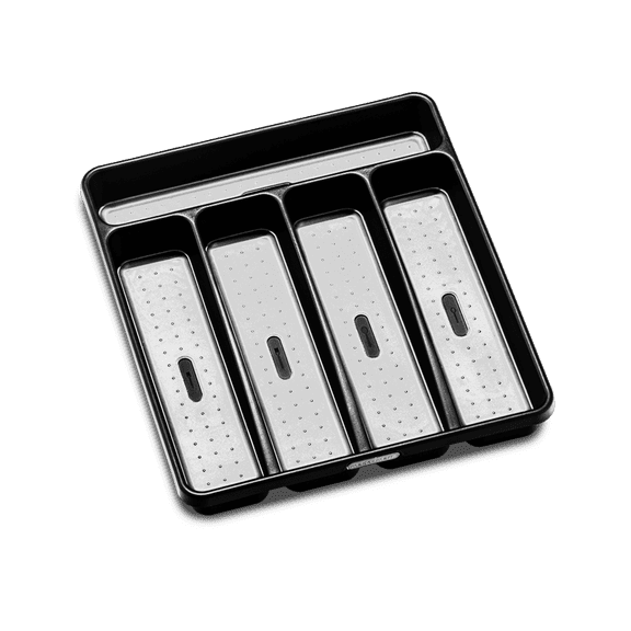 madesmart Classic 5 Compartment Silverware Tray with Soft Grip Lining, Carbon