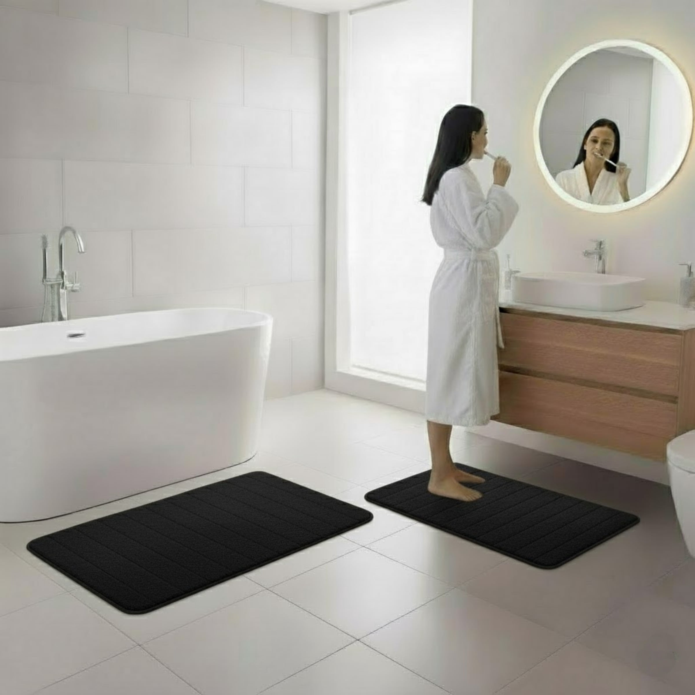Lavish Home Set of 2 Bath Rugs – Non-Slip Memory Foam Bathroom Set, Black