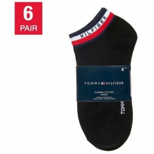 NWT Tommy Hilfiger Women's Cotton Ankle Socks 6 Pairs White,Black Shoe Sz 4-10 