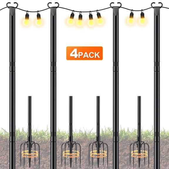 JYTOBN 10Ft String Light Poles 4 Pack,Poles for Hanging Outdoor String Lights with Fork and Fence Clamp