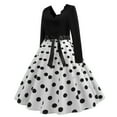 thumbnail image 2 of SwiftWear Women's Retro Polka Dots V-Neck Long Sleeve Dress with Bow Tie & Pleated Skirt - Casual Elastic Waist Midi Dresses​, 2 of 7
