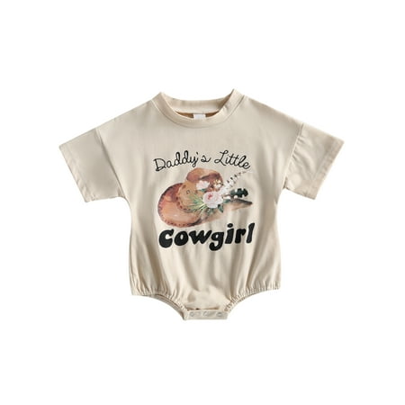 

Qtinghua Western Baby Boy Girl Clothes Romper Letter Print Long Sleeve Bodysuit Oversized Summer Outfits Apricot 3-6 Months
