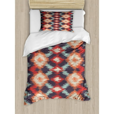 Ikat Duvet Cover Set Oriental Double Batik Tie Dye Weaving Style