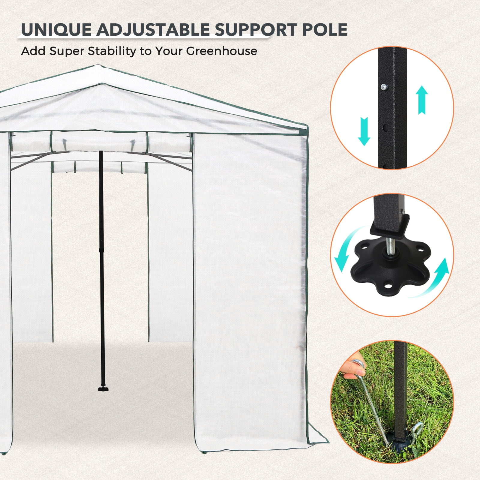 EAGLE PEAK 12x8 Portable Walk-in Greenhouse with Support Pole, Pop-up Outdoor Plant Gardening Green House, Woven White