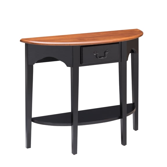 Leick Home 9036-MED/SL One Drawer Demilune Hall Console with Shelf, Medium Oak and Slate Black