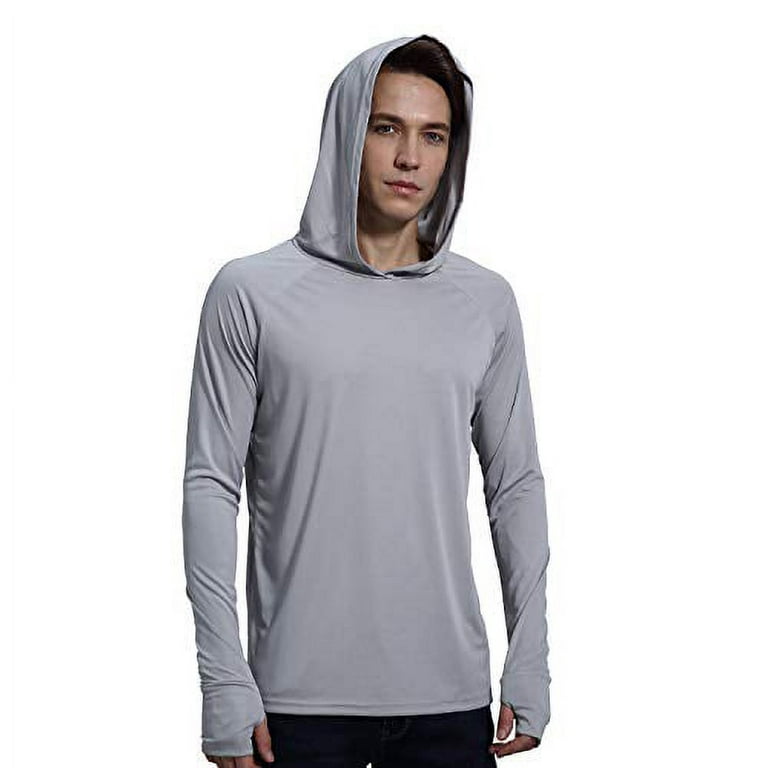 Men's UPF 50+ Sun Protection Hoodie Shirt Long Sleeve SPF Fishing Outdoor  UV Shirt Hiking Lightweight Grey 
