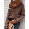 thumbnail image 4 of Women Sweaters Fall Winter Clothes Long Sleeve Button Up Ruffle Crew Neck Casual Knitted Pullover Tops Brown XL, 4 of 6