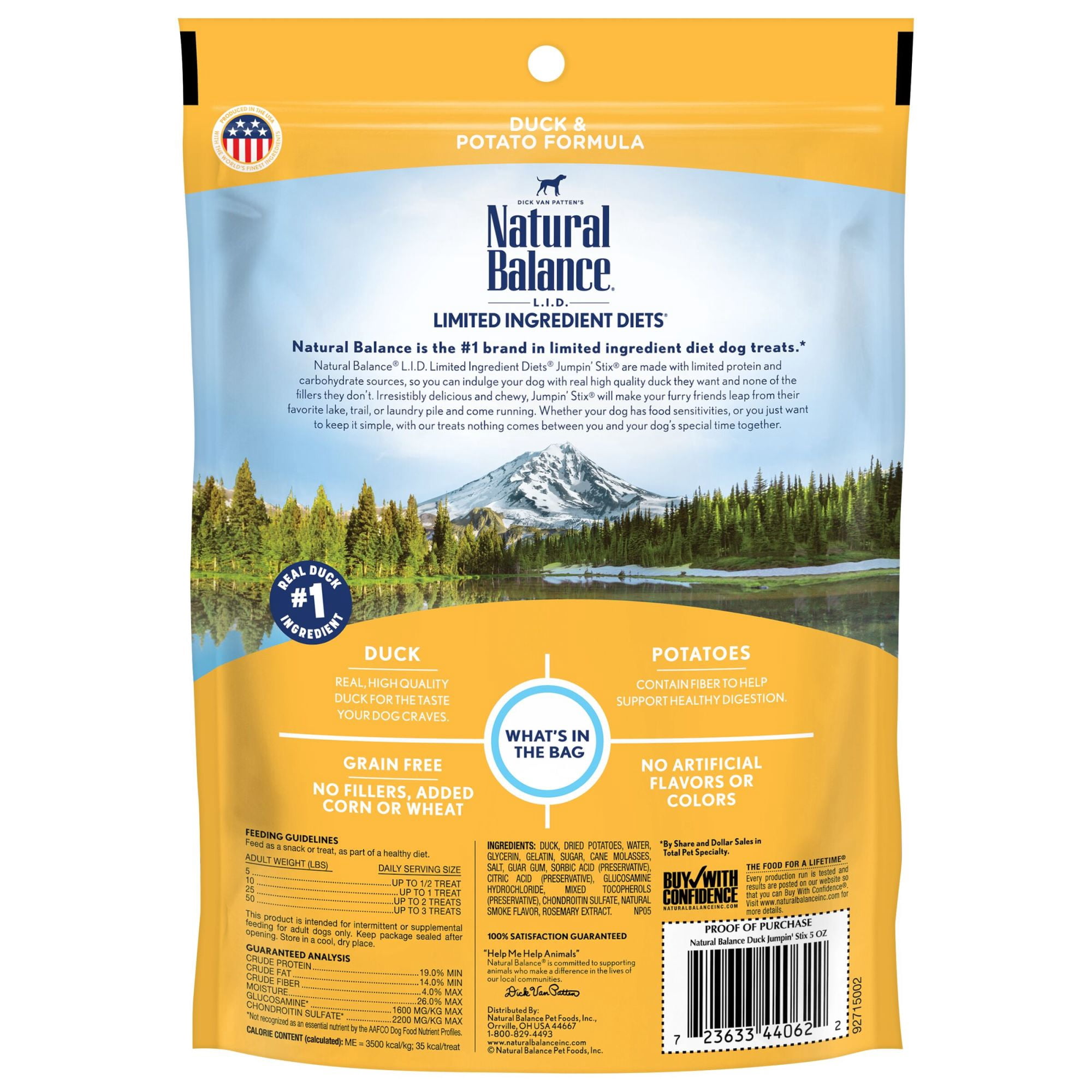 Natural Balance L.I.T. Limited Ingredient Treats Jumpin' Stix Duck & Potato Formula Dog Treats, 5-Ounce