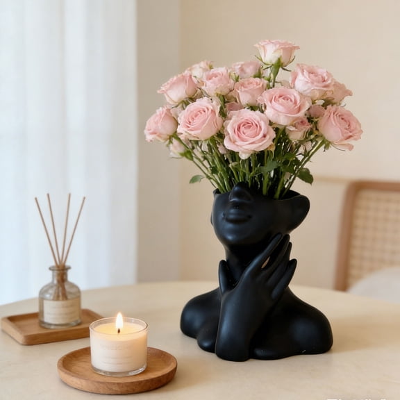 Bcylexb Plastic Face Vase for Flowers, Art Flower Vases for Decor Female Form Head Half Body Vase Modern Vase for Home Book Shelf Living Room Office