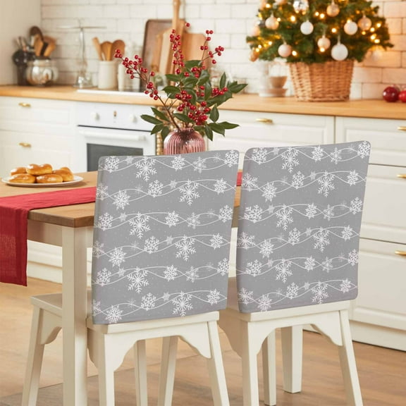 Christmas Snowflakes Chair Covers Set of 6 Winter White Waves Dot Snowflake Grey Texture Chair Back Covers Stretch Removable Washable Slipcovers Protector for Dining Room Kitchen Party Decor