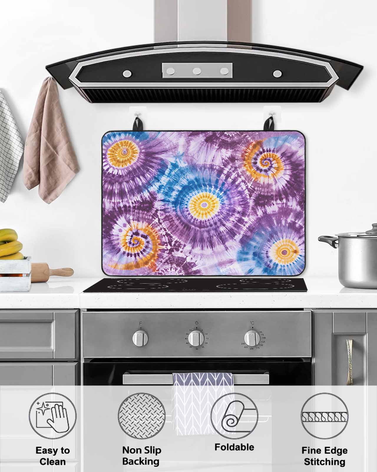 nqOlkjepod Large Induction Cooktop Protector Mat 24"x21", Purple Orange Blue Stove Top Covers for Electric Stove, Ethnic Modern Abstract Geometric Stove Burner Cover Mats, Glass Top Stove Cover