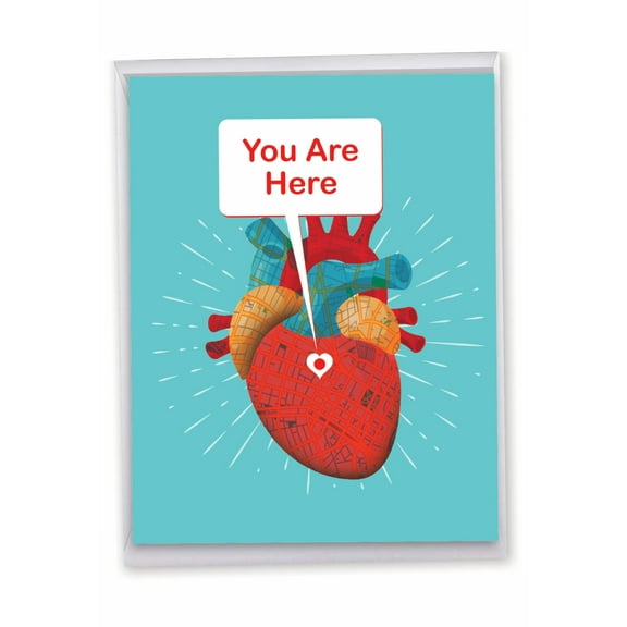 1 Jumbo Funny Valentine's Day Greeting Card (8.5 x 11 Inch) - Heart Map Valentines Day J3186VDG