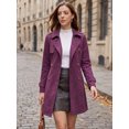 thumbnail image 2 of DARING DIVA Women's Faux Suede Trench Coat Double Breasted Jacket with Belt S Fuschia Pink, 2 of 8