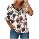 thumbnail image 4 of Camiseta Impresa Casual de Manga Corta de las Mujeres, Cuello en V de Manga de Cinco Cuartos con Pliegues en el Pecho, Camiseta de Estilo de Manga Larga de las Mujeres, 4 of 7