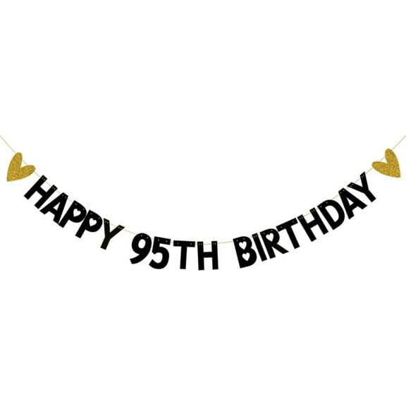 HAPPY 95TH BIRTHDAY Banner,Pre-Strung,Black Paper Glitter Party Decorations for 95 Years Old 95TH Birthday Party Supplies Letters Black
