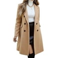 thumbnail image 5 of Womens Long Double Breasted Coats Lapel Collar Pea Coat Winter Slim Fit Jackets Trench Coat Outwear Brown XXL, 5 of 10