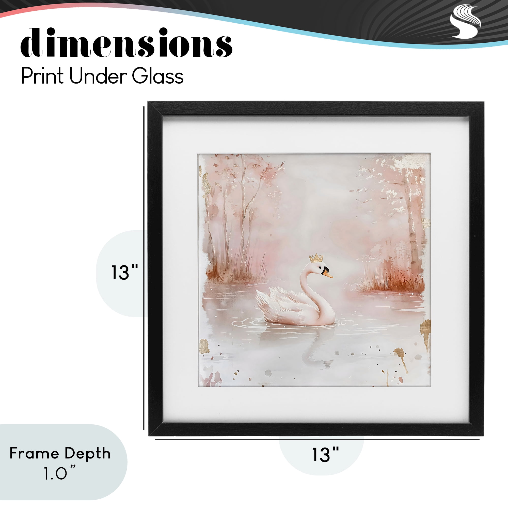 Stupell Industries Swan with Crown in Pastels Black Framed Print Under Glass, design by Creative Studio