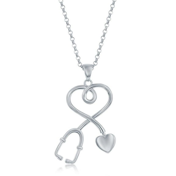 Polished Heart Stethoscope 18” Pendant Necklace | Sterling Silver Necklace | Valentine’s Jewelry for Women or Teens