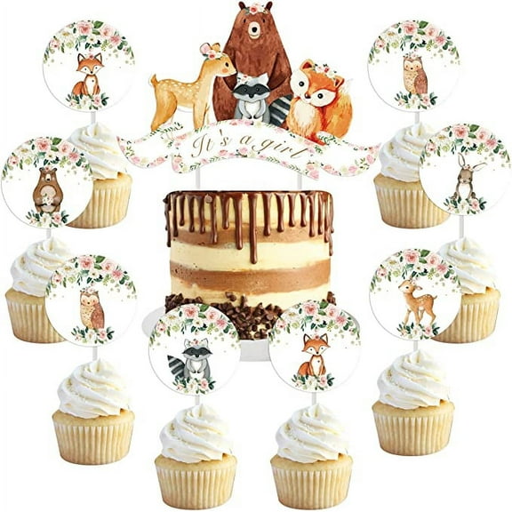 Woodland Animal Baby Shower Cake Topper, by Kreatwow (24 Count)