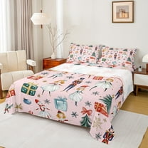 Manfei Cute Nutcracker Twin Sheet Sets for Kids, Christmas Tree Snowflake Twin Fitted Sheet, Pink Merry Xmas Flat Sheet, Super Cozy Room Decor 3-Piece