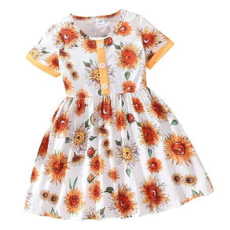 

Girls Fashion Dresses Toddler Short Sleeve Midi Dresses Kids Pleated Casual Crew Neck Leopard Print Floral Dinosaur Button Summer Dress For 3-4 Years